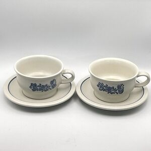 Pfaltzgraff Yorktowne Blue Floral Stoneware Cup and Saucer Set of 2 Made in USA